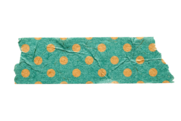 Crumpled Decorative Tape with Green Background and Golden Polka Dots on Transparent Background