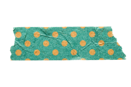 Crumpled Decorative Tape with Green Background and Golden Polka Dots on Transparent Background