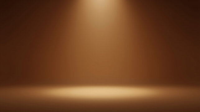 A minimalist studio background featuring a warm brown to amber gradient, a smooth matte surface floor, and soft spotlighting that fades into darker edges. The scene is clean and empty, devoid of objec