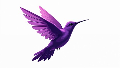 Obraz premium Artwork presents purple hummingbird flying on white background. Symbol used for nature conservation environmental campaign. Bird represents freedom, beauty, swiftness. Graphic suitable for logo, icon