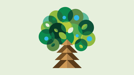 Geometric tree with green and blue leaves brown