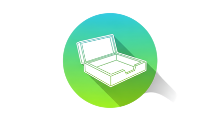 Open cardboard box on green gradient background with shadow isolated on transparent background