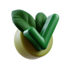 3d green checkmark with leaves symbolizing eco-friendly approval