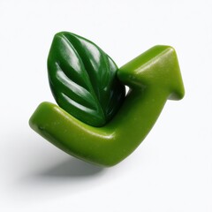 Green sustainability symbol with leaf and arrow design