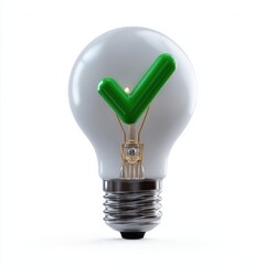 Creative idea concept: light bulb with green check symbolizing innovation and success