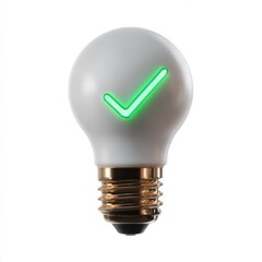 Innovative led bulb with green checkmark symbol for approval concept