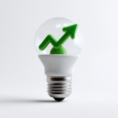 Led light bulb with green arrow inside symbolizing energy efficiency