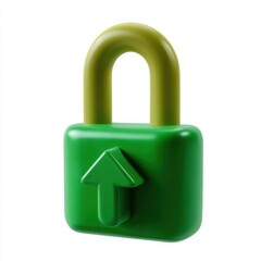 Green padlock with arrow symbolizing security and upload