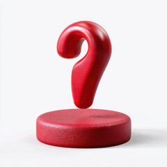 Floating red question mark on round pedestal against white background