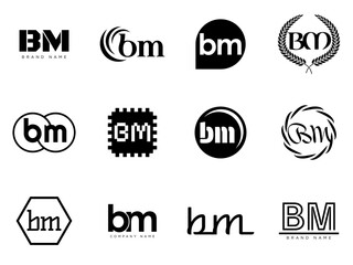 BM logo company template. Letter b and m logotype. Set different classic serif lettering and modern bold text with design elements. Initial font typography. © SolaruS