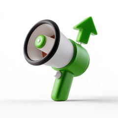 Green megaphone with upward arrow symbolizing growth and communication