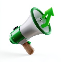 Green megaphone with upward arrow symbolizing growth and progress