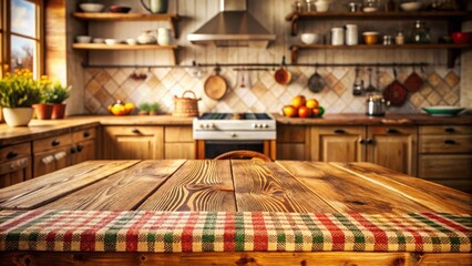 A rustic kitchen setting with a wooden table and checkered cloth awaits culinary creations and shared meals