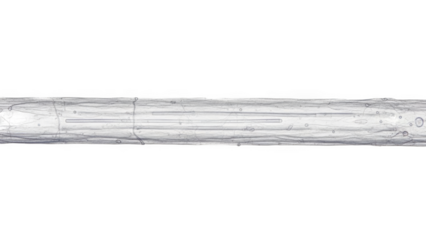 Transparent cylindrical object with internal channels and air bubbles isolated on a transparent background