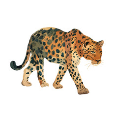 Majestic Leopard Walking Vector Illustration.