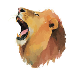 Majestic Roaring Lion Head Watercolor Illustration.