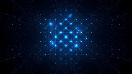 Futuristic Digital Network Representation with Bright Blue Lights on Dark Background