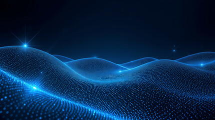 Futuristic digital wave pattern with glowing particles and flowing lines