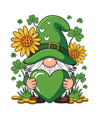 Lucky Irish Gnome Shamrock Holiday Illustration
