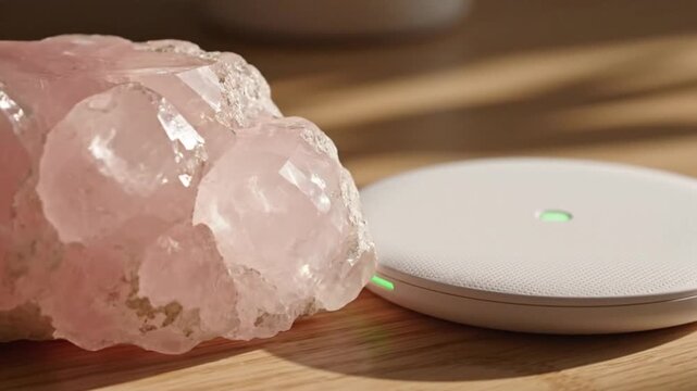 Healing Crystal and Wireless Charger Rose Quartz Energy, Modern Tech