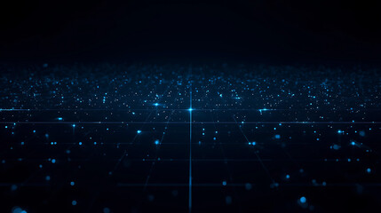 Glowing blue grid with scattered dots on dark background