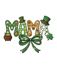 Mama Shamrock Typography with Green Bow Illustration