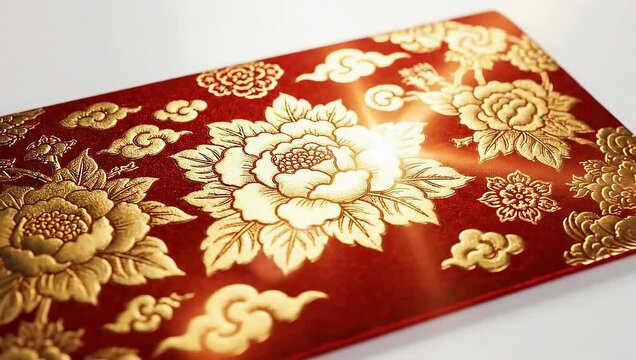 Beautiful Golden Floral Pattern on a Red Textured Background