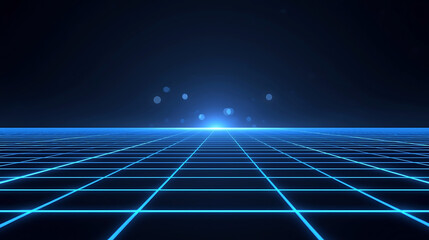 neon blue grid lines converging to a bright light on a dark background