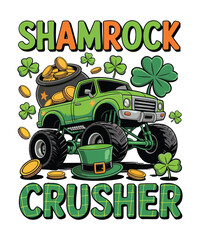 Shamrock Crusher Monster Truck St Patrick&rsquo;s Day Design