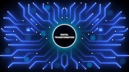 Digital transformation concept with glowing blue circuit board background
