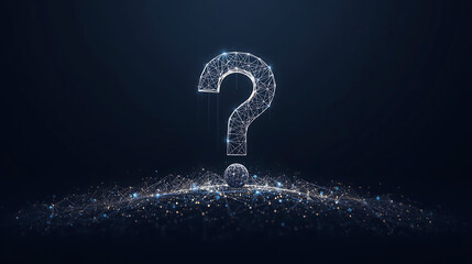 question mark symbol made of glowing lines and dots on dark background