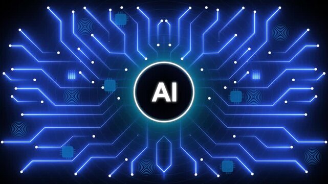 Artificial Intelligence Concept with Blue Circuit Board and Glowing AI Logo