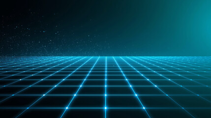 neon blue grid lines on dark background with stars