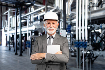 Senior manager inspecting industrial heating plant operations