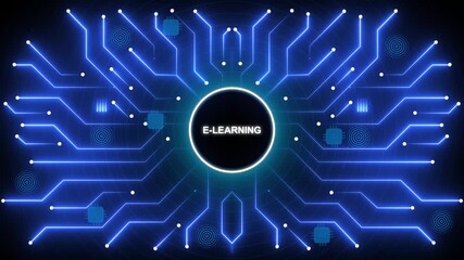 E-learning concept with glowing blue circuit board and digital network connections - Powered by Adobe