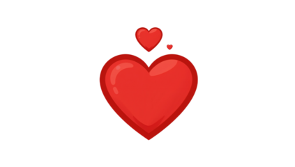 Vibrant digital illustration featuring a glossy red heart with two smaller hearts, symbolizing deep love, affection, and emotional connection, ideal for romantic and heartfelt designs