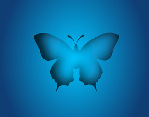 One big butterfly paper illustration on blue background