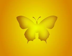 One big butterfly paper illustration on yellow background