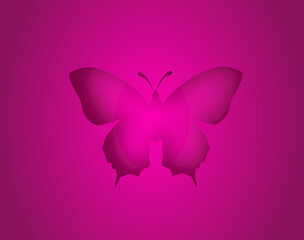One big butterfly paper illustration on pink background