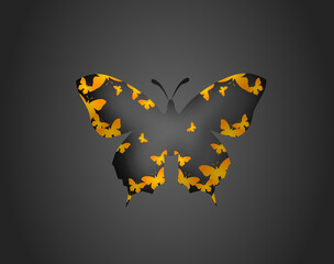 Butterfly on black decorated with yellow small butterflies