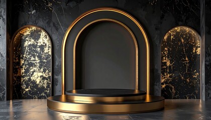 Elegant Black and Gold Podium for Product Showcase.