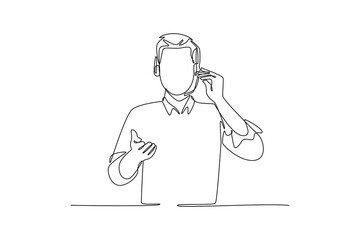 Obraz premium Answering male consultant of call center. Marketing Call concept. Single line draw design. Vector graphic illustration