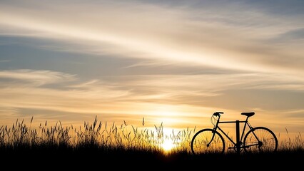 Fototapeta premium Bicycle Silhouette at Sunset Golden Hour