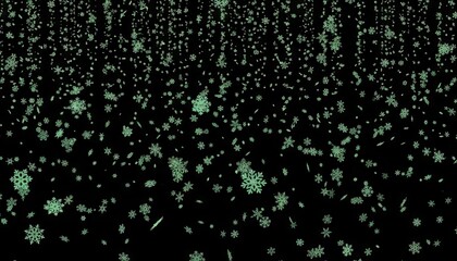 Abstract Digital Art of Falling Green Geometric Shapes on a Black Background with Subtle Light Effects