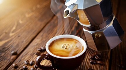 Fresh Espresso Being Poured into White Coffee Cup