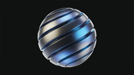 Obraz premium Shiny metallic sphere with curved blue lines on surface