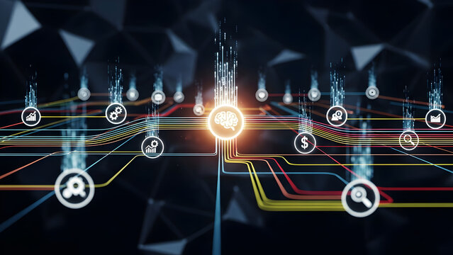 Global AI Network with World Map and Glowing Data Connections for International Business Automation and Cloud Computing - Powered by Adobe