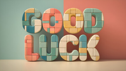 Good luck mosaic typography forming pastel colored 3d text