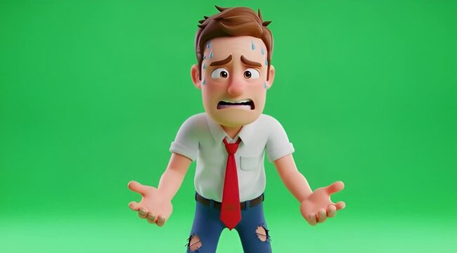 Stressed businessman with sweat on forehead pulling hair in frustration