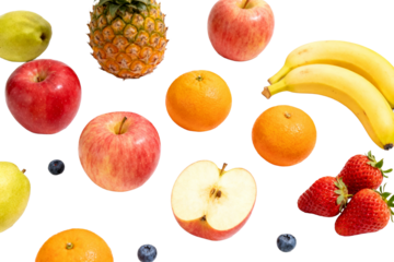 Fresh Assorted Fruits on White Background